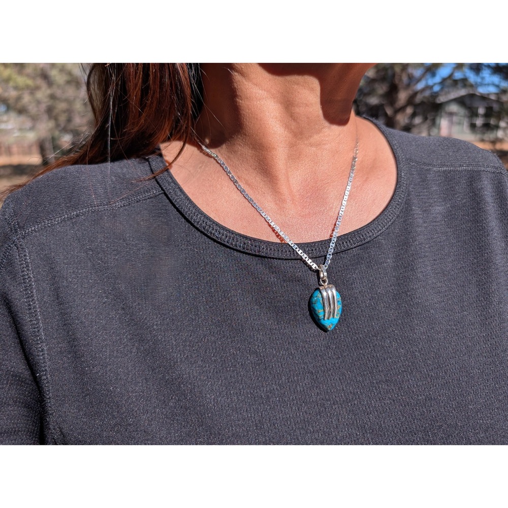 Handmade Kingman Copper Matrix Turquoise Pendant Necklace 18in Mariner Chain ** - Picture 3 of 9